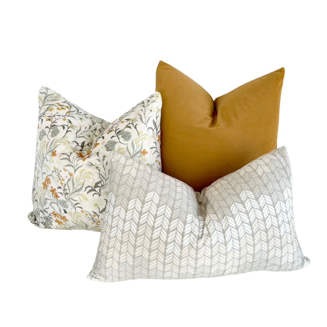 Floral Yellow Gray Throw Pillow 20"