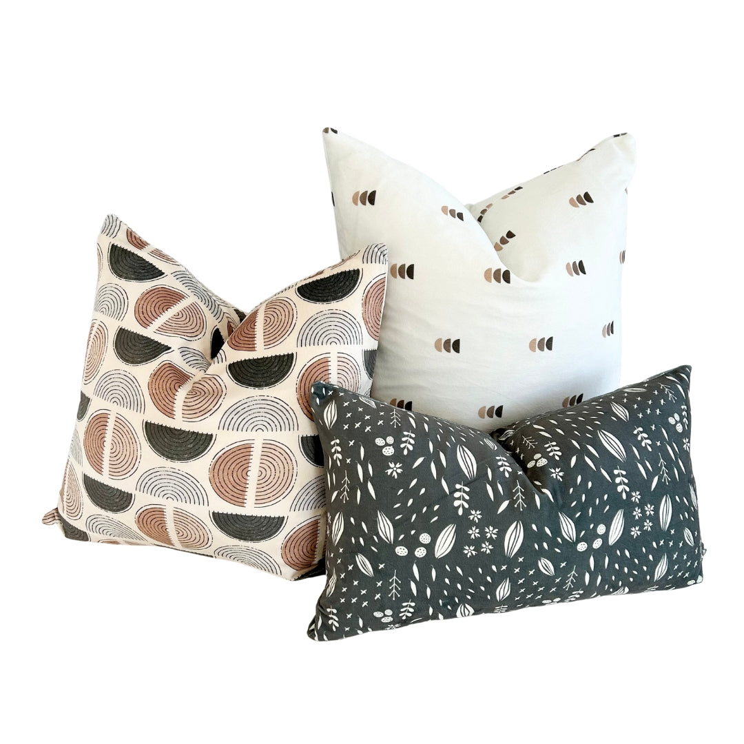 Floral Olive Brown Throw Pillow Lumbar 12"