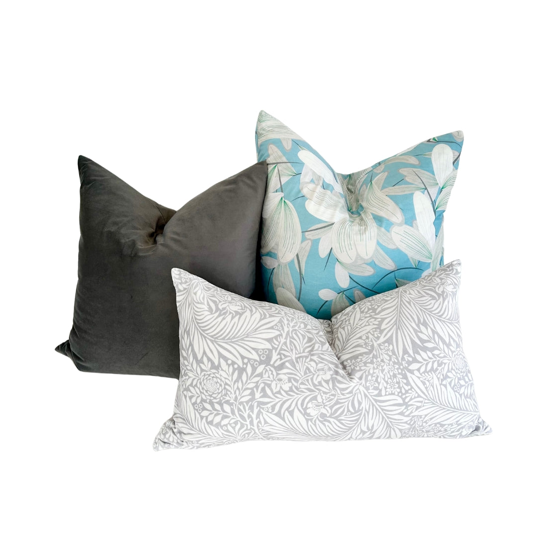 Floral Gray Throw Pillow Lumbar 14"